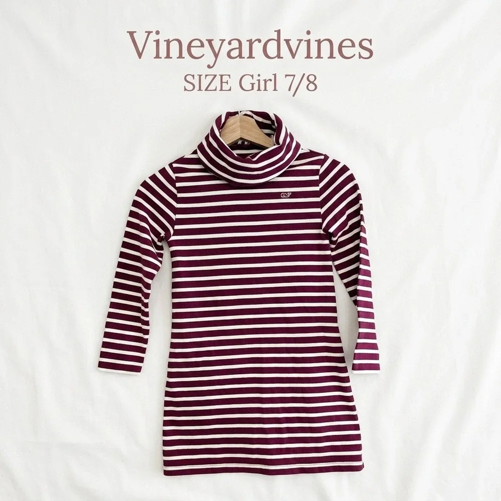 Vineyard Vines Striped Cowl Neck Knit Sweater Dress Girls S (7-8)